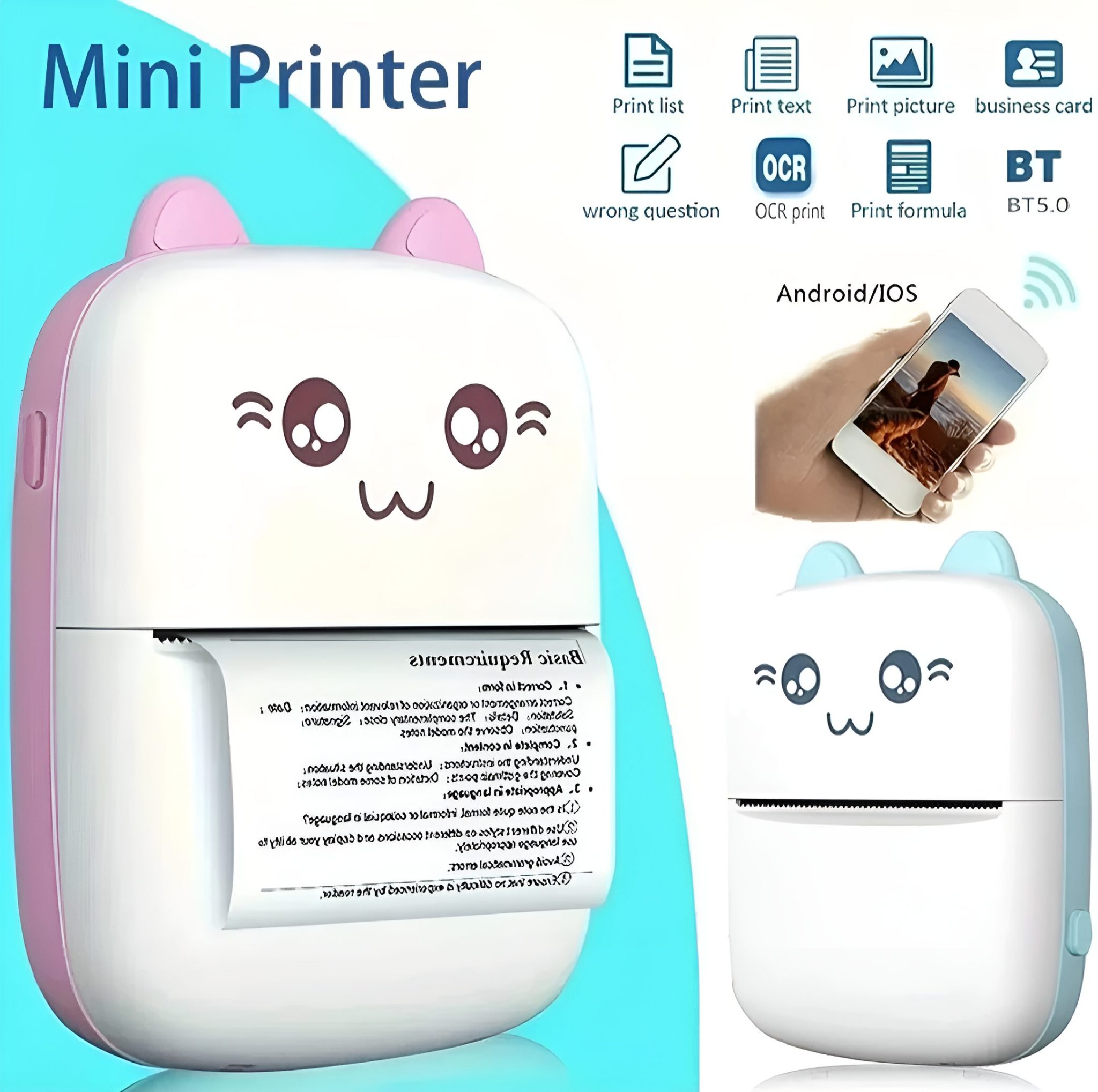 Portable Instant Mini Printer - Inkless Bluetooth Printer With Thermal ...