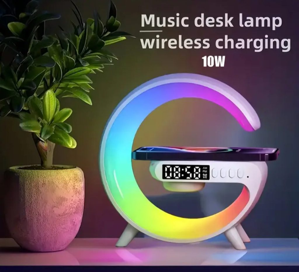 4 in 1 G Wireless Charger Bedside Lamp Speaker with RGB Lights, Clock ...